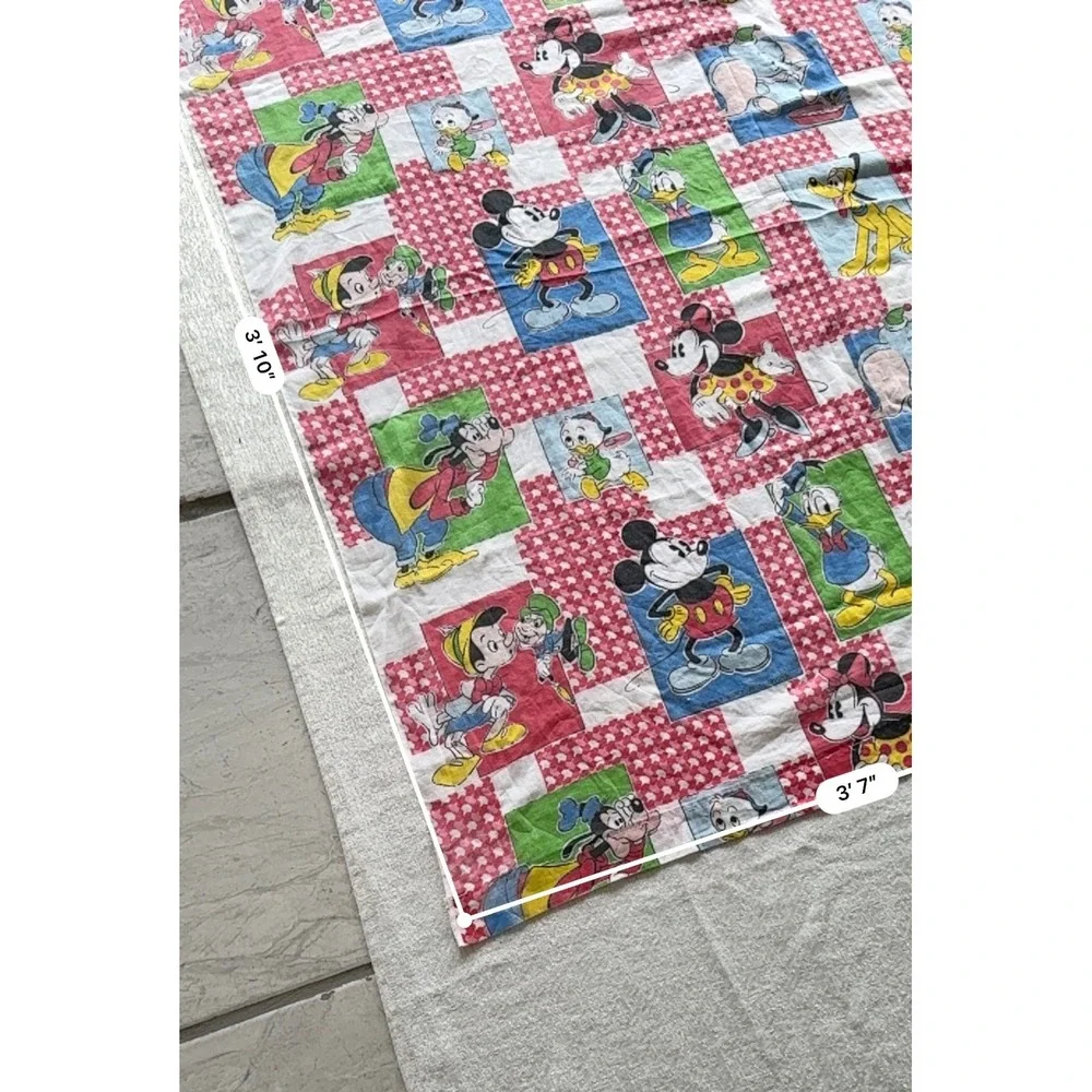 Vintage Walt Disney Productions Character Patchwork Fabric Mickey Donald 46x43